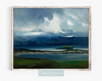 Pintura de paisaje irlandés, impresión de paisaje irlandés vintage melancólico, arte de pared imprimible, descarga digital