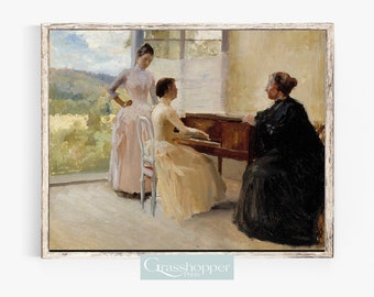 Music Room Painting, Vintage Piano Print, Antique Portrait of Women, PRINTABLE Wall Art, Digital DOWNLOAD