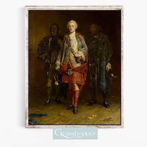 Scottish Highlanders, Bonnie Prince Charlie Portrait, Vintage Scotland Painting, PRINTABLE Wall Art, Digital DOWNLOAD