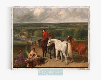 Walking the Royal Horses, Victorian Life Print, Vintage English Countryside, PRINTABLE Wall Art, Digital DOWNLOAD