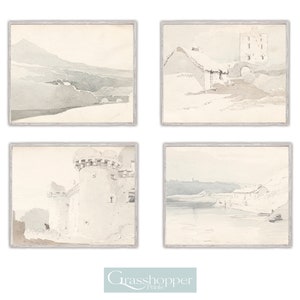 Watercolour Landscape Sketches, Vintage Drawing, Neutral Gallery Wall Art Set, PRINTABLE Decor, DIGITAL DOWNLOAD