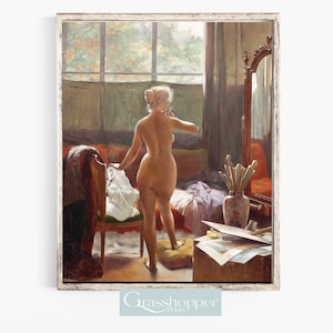Retrato desnudo vintage, impresión de la musa del artista, pintura de modelo femenina, arte mural imprimible, descarga digital