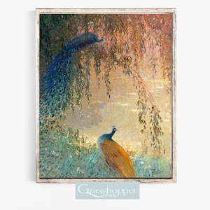 Antique Peacock Print, Vintage Bird Painting, PRINTABLE Wall Art, Digital DOWNLOAD