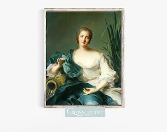Stampa di donna rococò, ritratto barocco vintage, dipinto a olio antico color verde acqua, arte murale STAMPABILE, DOWNLOAD digitale