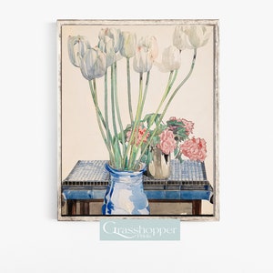 Vintage Tulip aquarel, antieke bloem schets, Charles Rennie Mackintosh print, afdrukbare muur kunst, digitale DOWNLOAD