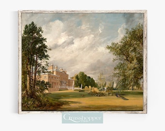 English Estate Painting, Regency Manor House, England Countryside Landscape Print, PRINTABLE Wall Art, Digital DOWNLOAD