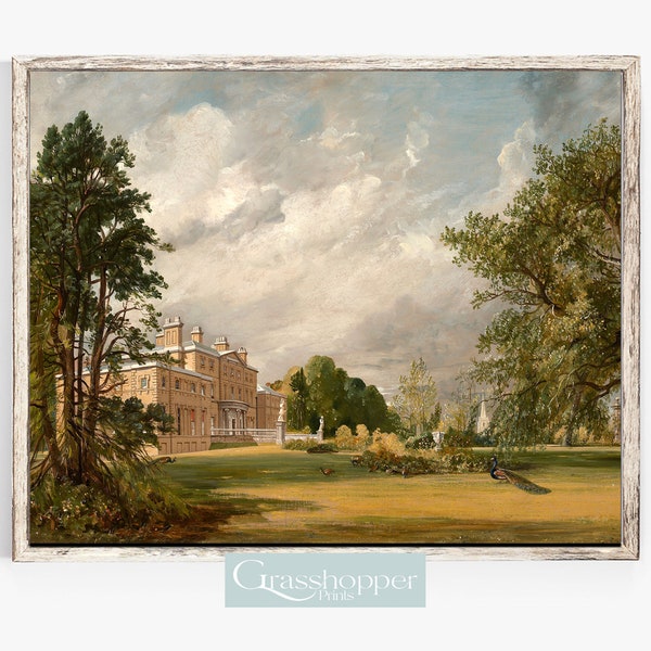 Englisches Nachlass Gemälde, Regency Manor House, England Landschaft Landschaft Druck, DRUCKBARE Wandkunst, Digital DOWNLOAD