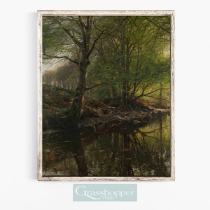 Vintage forest Painting, Nature Woods Landscape, Moss Covered Tree Print, PRINTABLE Wall Art, Digital DOWNLOAD