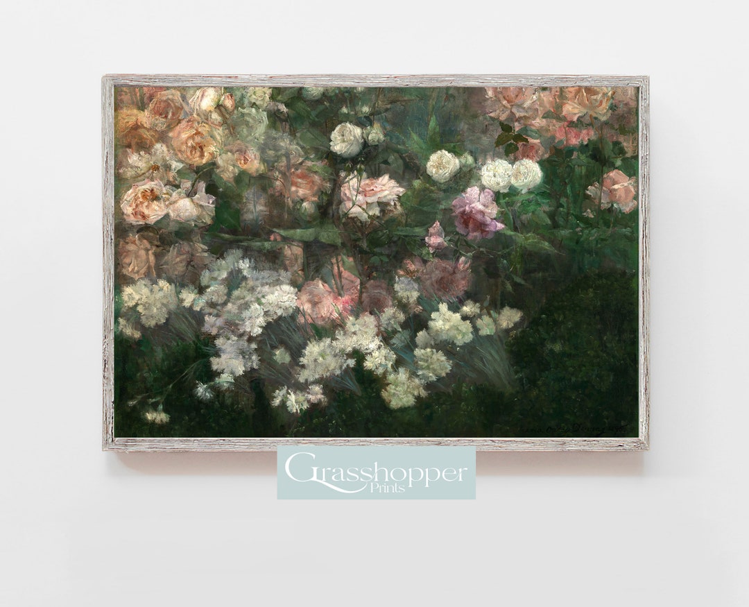 Flower Painting, Vintage Garden Landscape Print, Floral Wall Art ...