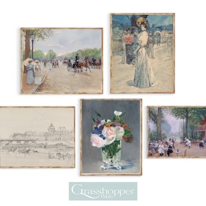 Antieke Parijse landschapsafdrukken, vintage Frans land, galerij kunst aan de muur set, afdrukbare Franse decor, digitale DOWNLOAD