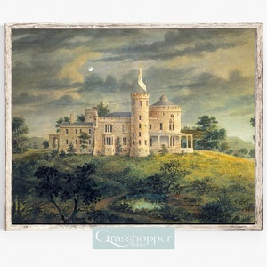 Vintage Castle Print, Watercolour Landscape, English Countryside Scenery, PRINTABLE Wall Art, DIGITAL DOWNLOAD