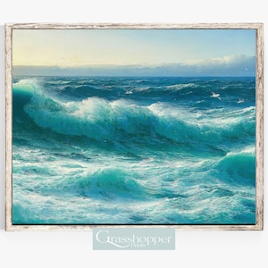 Ocean Waves Painting, Vintage Seascape Print, PRINTABLE Wall Art, DIGITAL DOWNLOAD