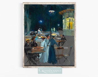 Paris Night Cafe Druck, Vintage Französische Dekoration, DRUCKBARE Wandkunst, Digital DOWNLOAD