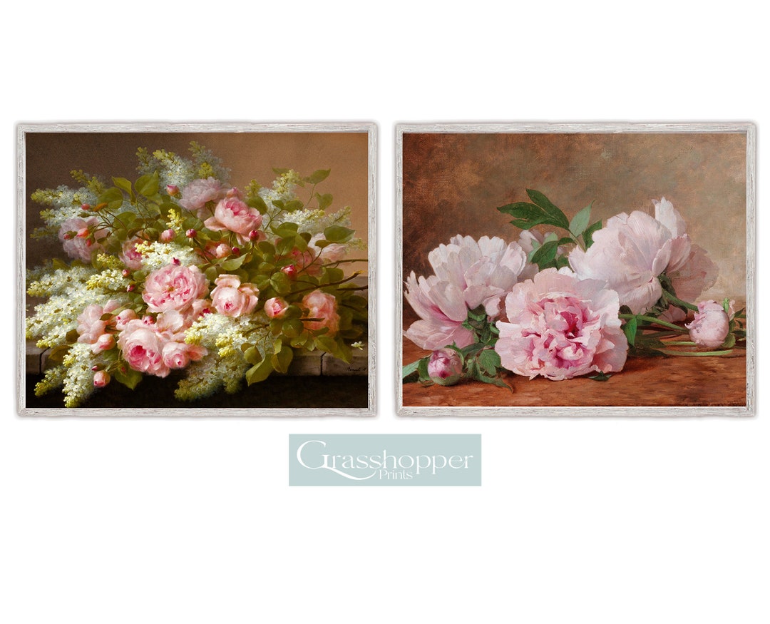 Peonies Oil Painting, Vintage Peony Flower Print, PRINTABLE Wall Art ...