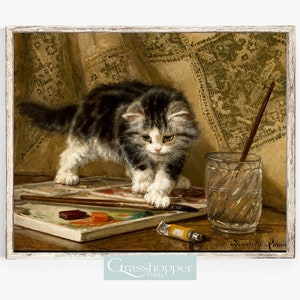 Vintage Cat Painting, Antique Kitten Print, PRINTABLE Wall Art, Digital DOWNLOAD