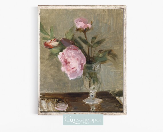 Vintage Peony Print, Flower Vase Painting, Antique Floral Art, Botanical Still Life, PRINTABLE Wall Art, Digital DOWNLOAD