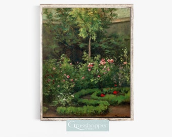 Vintage Garden Print, Roses Painting, Antique Flower Landscape, Floral Wall Art, PRINTABLE Art, Digital DOWNLOAD