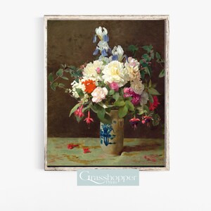 Vintage Flower in Vase Painting, Floral Still Life, Botanical Prints, PRINTABLE Wall Art, Digital DOWNLOAD