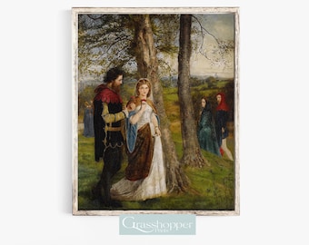 Lancelot och Guinevere-tryck, Kung Arthur-väggkonst, medeltida dekor, utskrivbart konstverk, digital nedladdning