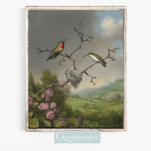 Dark Moody Painting, Vintage Bird Print, Hummingbird Wall Art, PRINTABLE Decor, Digital DOWNLOAD