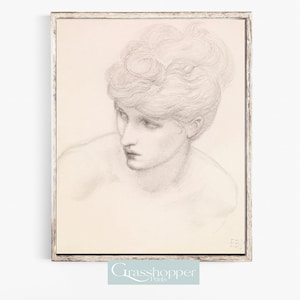 Sketch Print of Lady, Portrait of Woman, Artist Study, Vintage Drawing, PRINTABLE Wall Art, DIGITAL DOWNLOAD
