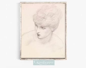 Sketch Print of Lady, Portrait of Woman, Artist Study, Vintage Drawing, PRINTABLE Wall Art, DIGITAL DOWNLOAD