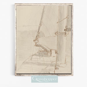 Vintage Sailboat Sketch, Nautical Wall Decor, Antique Boat Drawing, PRINTABLE Wall Art, DIGITAL DOWNLOAD