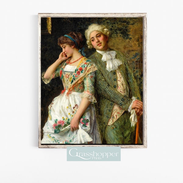 Courting Couple Print, Vintage Oil Painting, 18th Century Lifestyle, PRINTABLE Decor, Digital DOWNLOAD