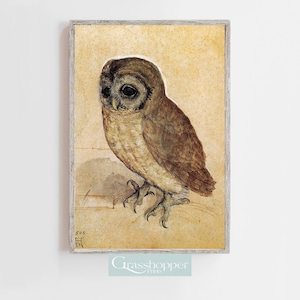 Antique Owl Print, Vintage Bird Painting, PRINTABLE Wall Art, Digital DOWNLOAD
