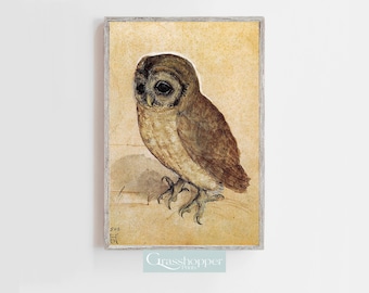 Antique Owl Print, Vintage Bird Painting, PRINTABLE Wall Art, Digital DOWNLOAD