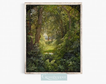 Vintage Forest Print, Nature Landscape Painting, Green Trees Wall Art, PRINTABLE Decor, Digital DOWNLOAD