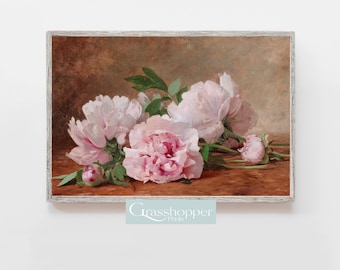 Pintura de flores vintage, impressão de peônia antiga, natureza morta floral, arte de parede para impressão, download digital
