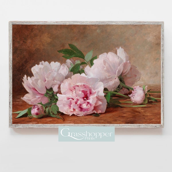 Vintage Flower Painting, Antique Peony Print, Floral Still Life, PRINTABLE Wall Art, Digital DOWNLOAD