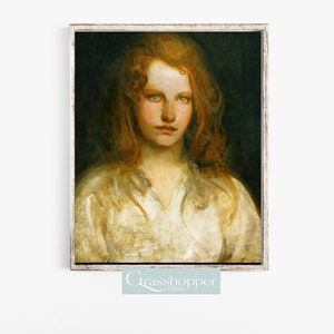 Vintage Portrait of Girl, Antique Oil Painting, PRINTABLE Wall Art, Digital DOWNLOAD