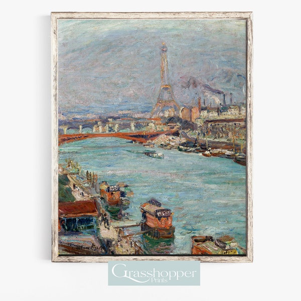 Vintage Paris Print, Seine River Painting, Antique French Artwork, Paris Scenery Landscape, PRINTABLE Wall Art, Digital DOWNLOAD