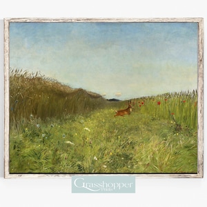 Vintage Kaninchen Druck, Waldtiere, Kaninchen Druck, Antike Landschaftsmalerei, DRUCKBARE Wandkunst, Digitaler DOWNLOAD