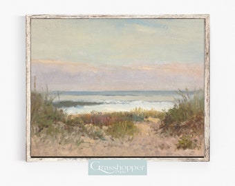 Vintage Sunset Beach Painting, Coastal Seascape Art Print, PRINTABLE Decor, Digital Download