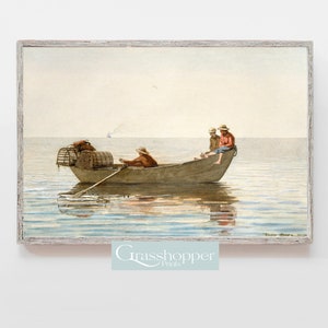 Vintage Lobster Fishing Print, Antique Watercolour, PRINTABLE Nautical Decor, Digital DOWNLOAD