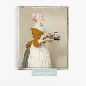 The Chocolate Girl Print, Vintage Rustieke Keuken Schilderij, Boerderij Print, Warme Esthetiek, Gezellig Decor, AFDRUKBARE Wall Art, Digitale DOWNLOAD