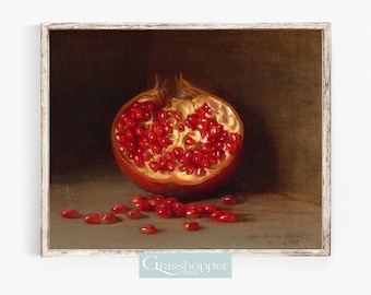 Fruit Still Life, Pomegranate Print, Vintage Oil Painting, Rustic Kitchen Decor, PRINTABLE Wall Art, Digital DOWNLOAD