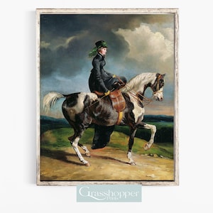 Vintage Equestrian Print, Portrait of Lady, Antique Horse Painting, English Country Landscape, PRINTABLE Wall Art, Digital DOWNLOAD