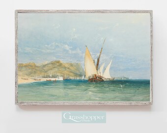 Vintage Boat Painting, Nautical Decor Print, Coastal Oil Painting, PRINTABLE Sailboat Wall Art, DIGITAL DOWNLOAD