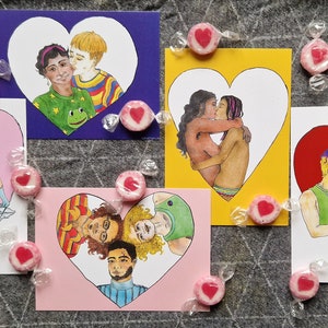 LGBTIQA* Set - lesbiennes, gays, jeunes, poly ou amour-propre // cartes coeur et baiser édition queer