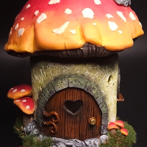 Mushroom fairy house stash jar made of polymer clay