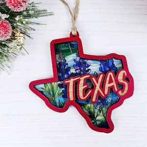 Texas Bluebonnet Christmas Ornament | Handcrafted Heirloom Holiday Decor | Texas Shaped or Round