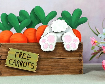 Easter Bunny Carrot Crate | Wood Bunny | Shelf Sitter Bunny | Wood Carrots| Easter Decor | Spring Decor | Cute Shelf Decor