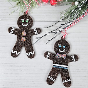 Acrylic Gingerbread Man Christmas Ornaments - Glittery, Painted Details, Fun Holiday Decor