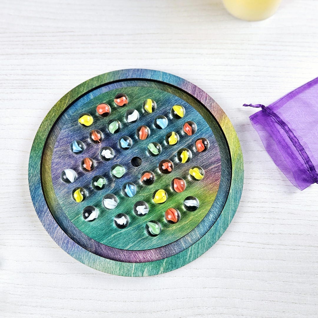 Solitaire Rainbow Shell Wooden Marble Solitaire Game - Rainbow Multicolored, Sensory Play ...