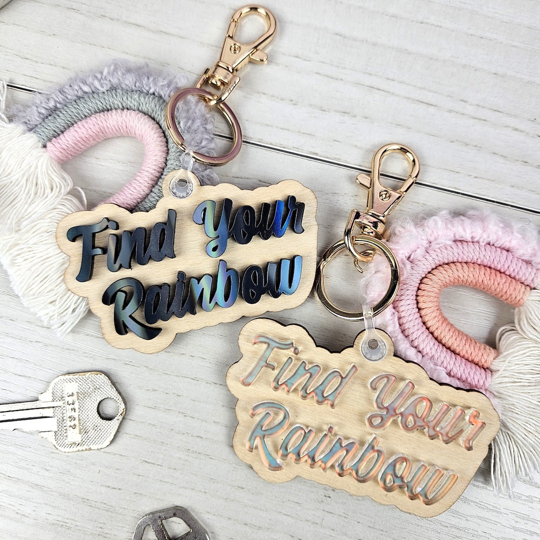 Handmade Iridescent Acrylic Keychain: Boho Rainbow Charm, Positive ...