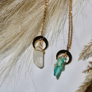 Moon Fairy Necklace wire wrapped crystal quartz tarnish proof waterproof 18k gold Magical Fairy